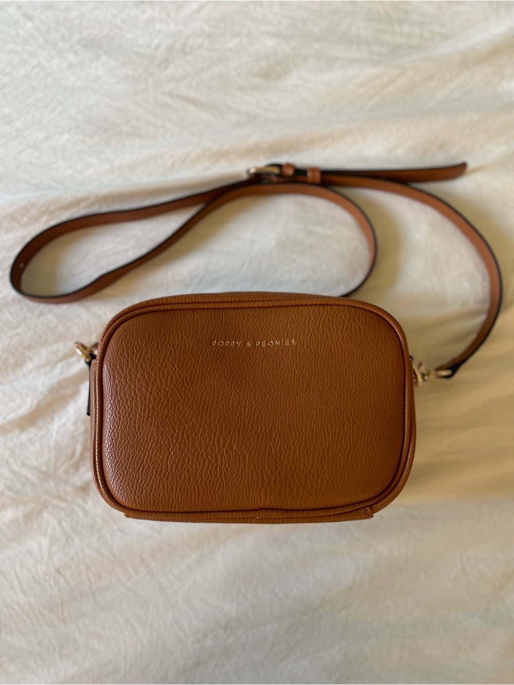 Poppy & Peonies Cognac Brown Pebbled Leather Crossbody